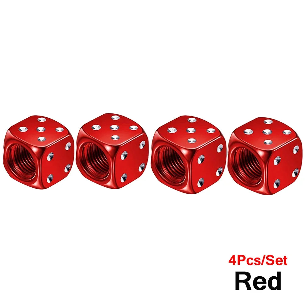 Set of four red aluminum alloy dice design tire valve caps
