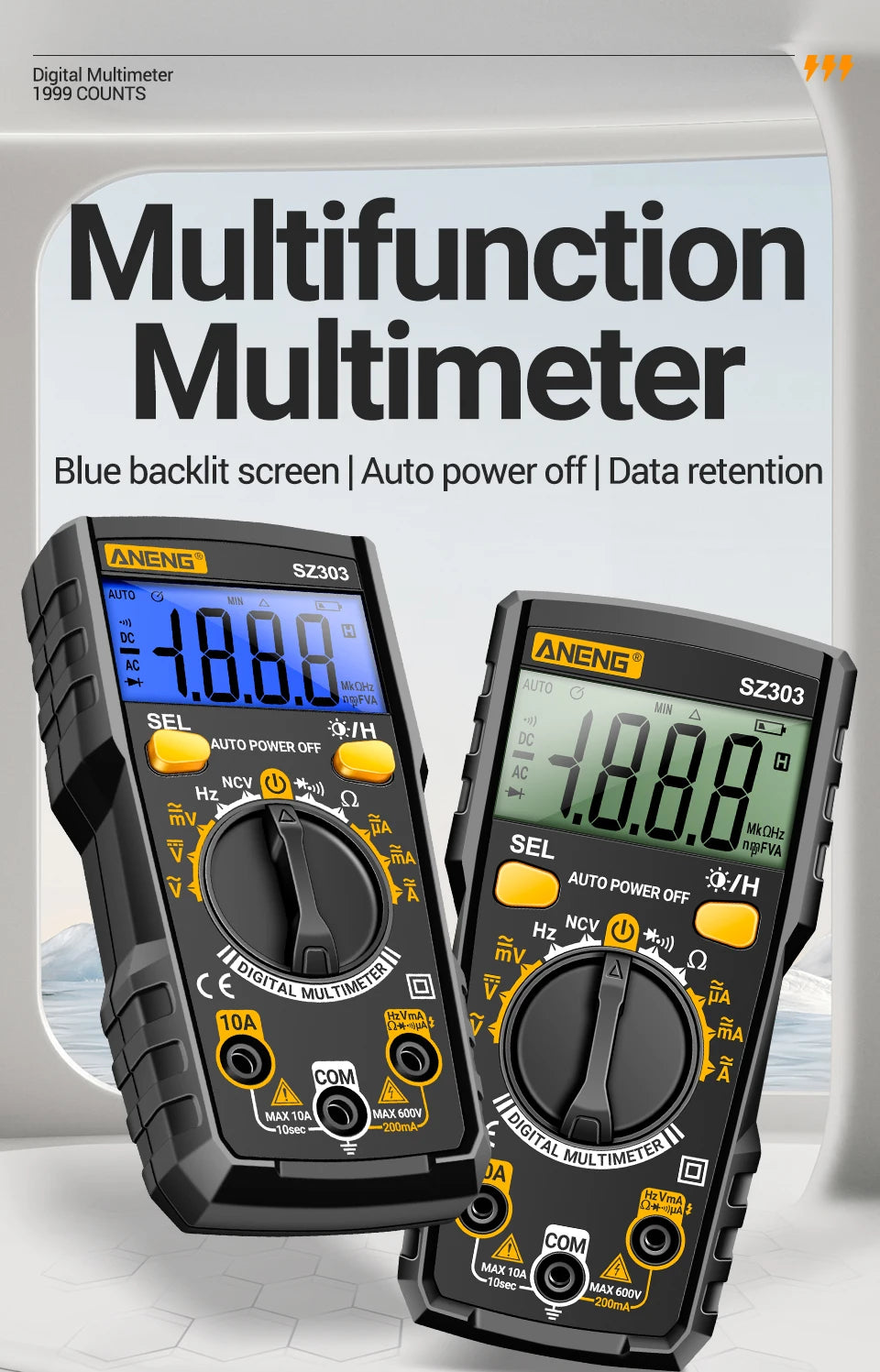 Digital Multimeter with NCV, Auto-Ranging and LCD Backlit Display