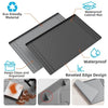 A silicone under sink cabinet protector mat shown with its features including waterproof material and beveled edge design.