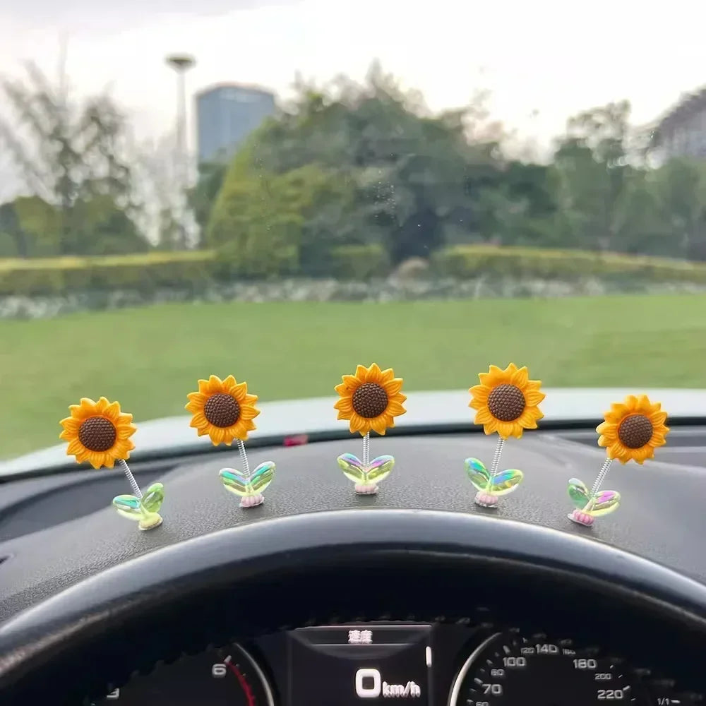 Sunflower Shaking Head Car Ornament – Cute Dashboard & Rearview Mirror Décor