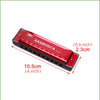 Red harmonica with ten holes and protective case shown in a diagonal view.