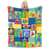 A colorful flannel throw blanket featuring characters from Sesame Street and Friends.