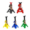 A set of six 1/10 scale metal RC jack stands in black, red, and yellow colors.