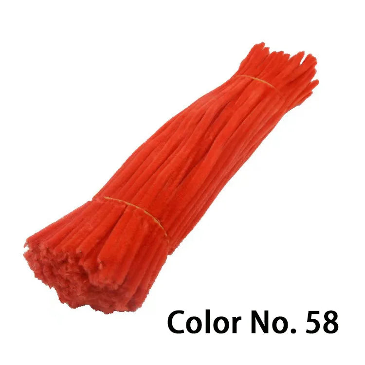 A bundle of bright orange chenille craft stems, color no. 58.