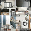 A multi-scene display showing runner rugs in an entrance, kitchen, and laundry room context.