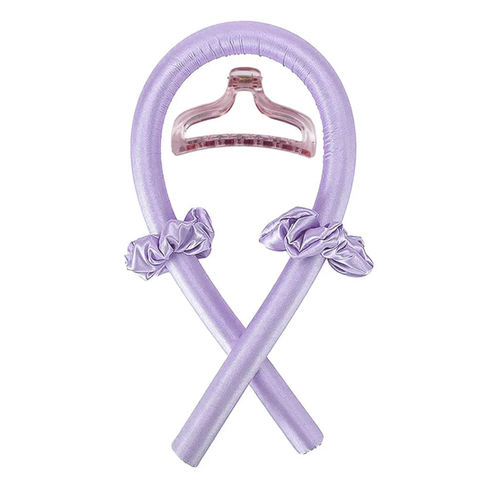 Diadema de seda sin calor color lavanda con detalle de lazo.