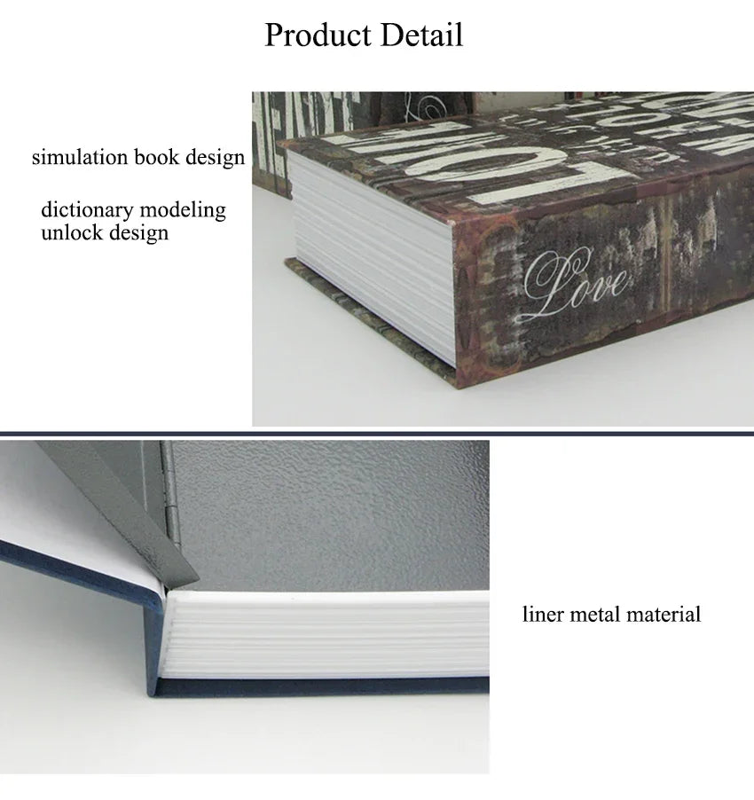 A simulation book design featuring a leather-bound book with a lock mechanism and a silver liner metal material.