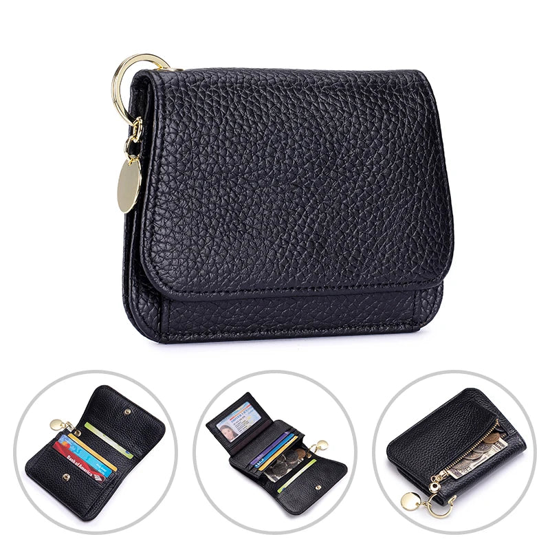Women's RFID-Blocking Leather Wallet with Keychain and Coin Pocket