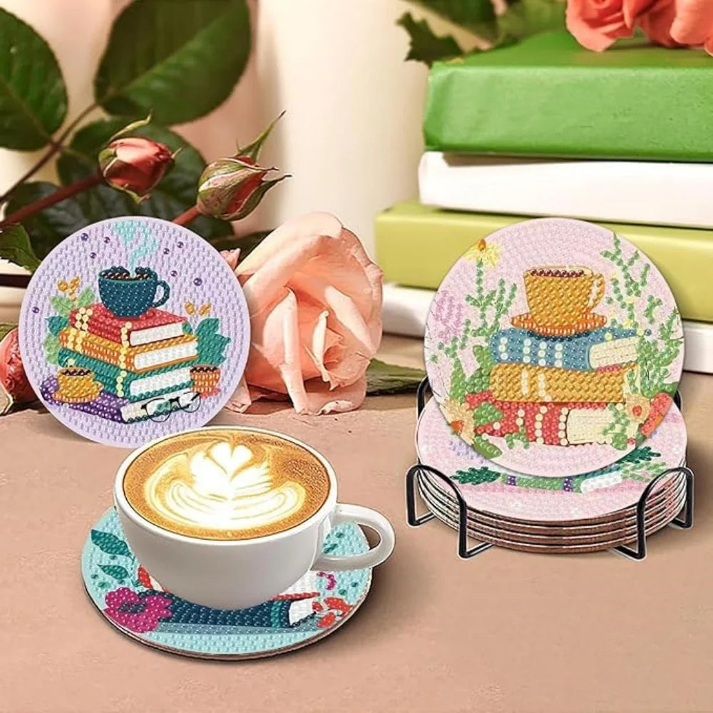 DIY Diamond Art Coaster Set with Holder – 8 Acrylic Coasters for Home Decor and Gifting