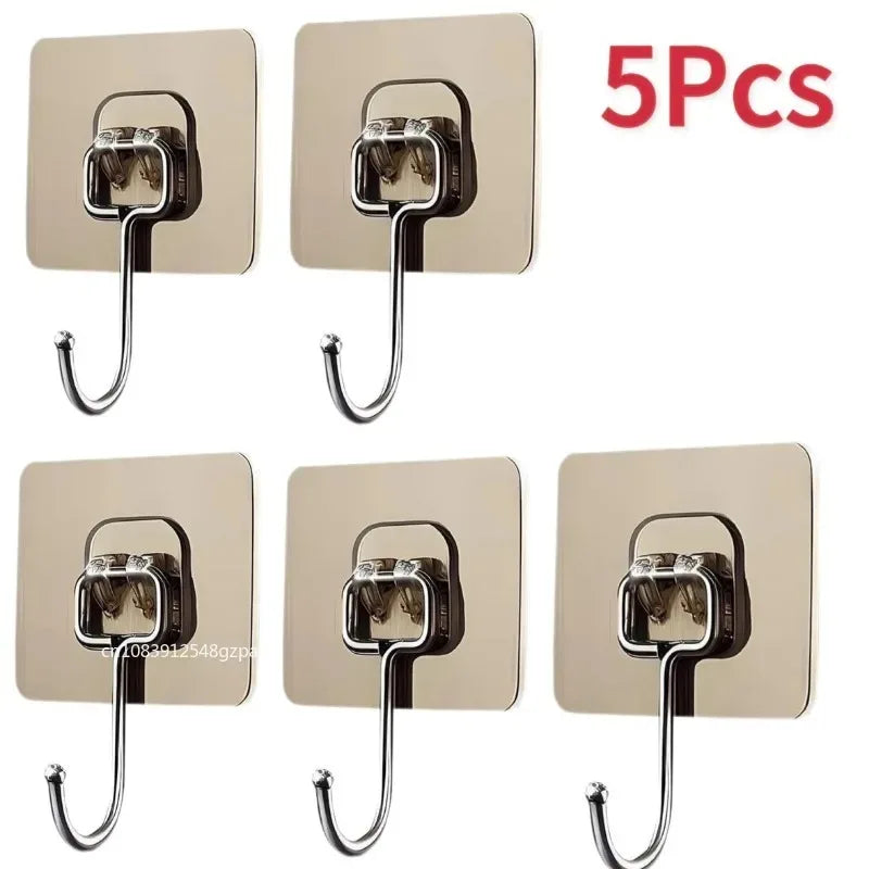 Five self-adhesive rotating wall hooks for storage in kitchen, bathroom, or entryway