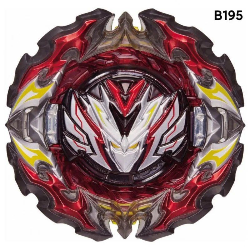 A red and silver battle spinning top with metal construction featuring a sharp, angular design.