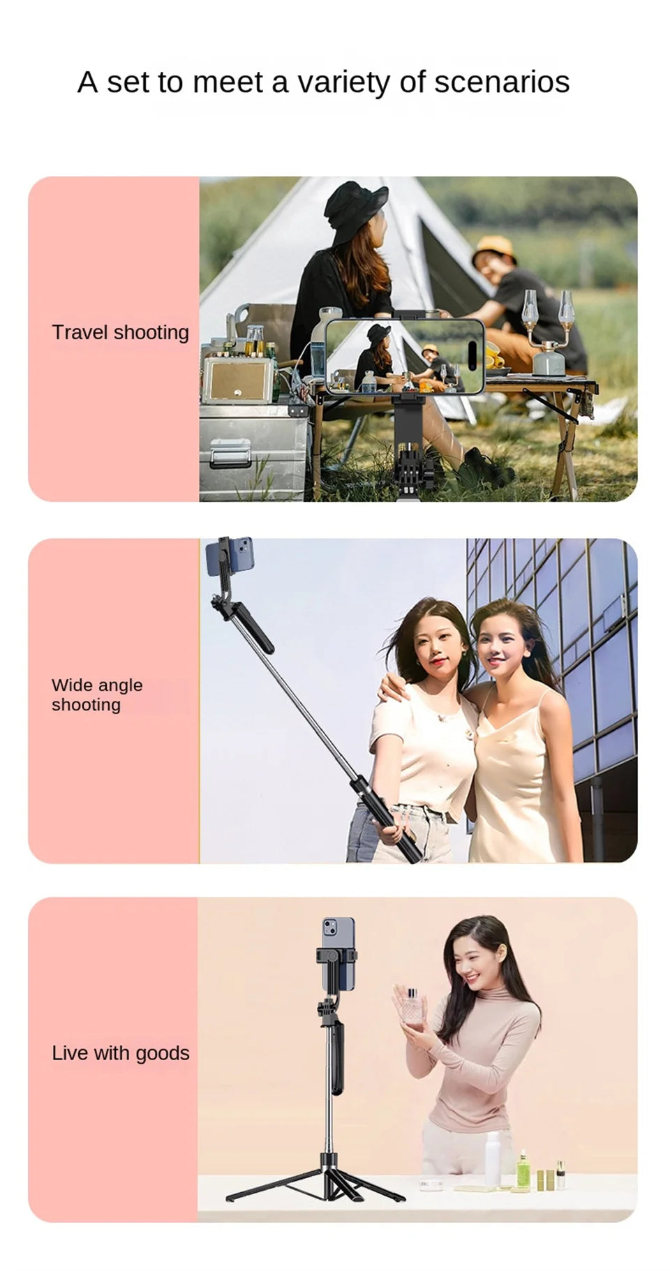 360° Rotating Bluetooth Selfie Stick & Tripod with Wireless Remote