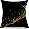 Black throw pillow cover with a scattered gold dot pattern.