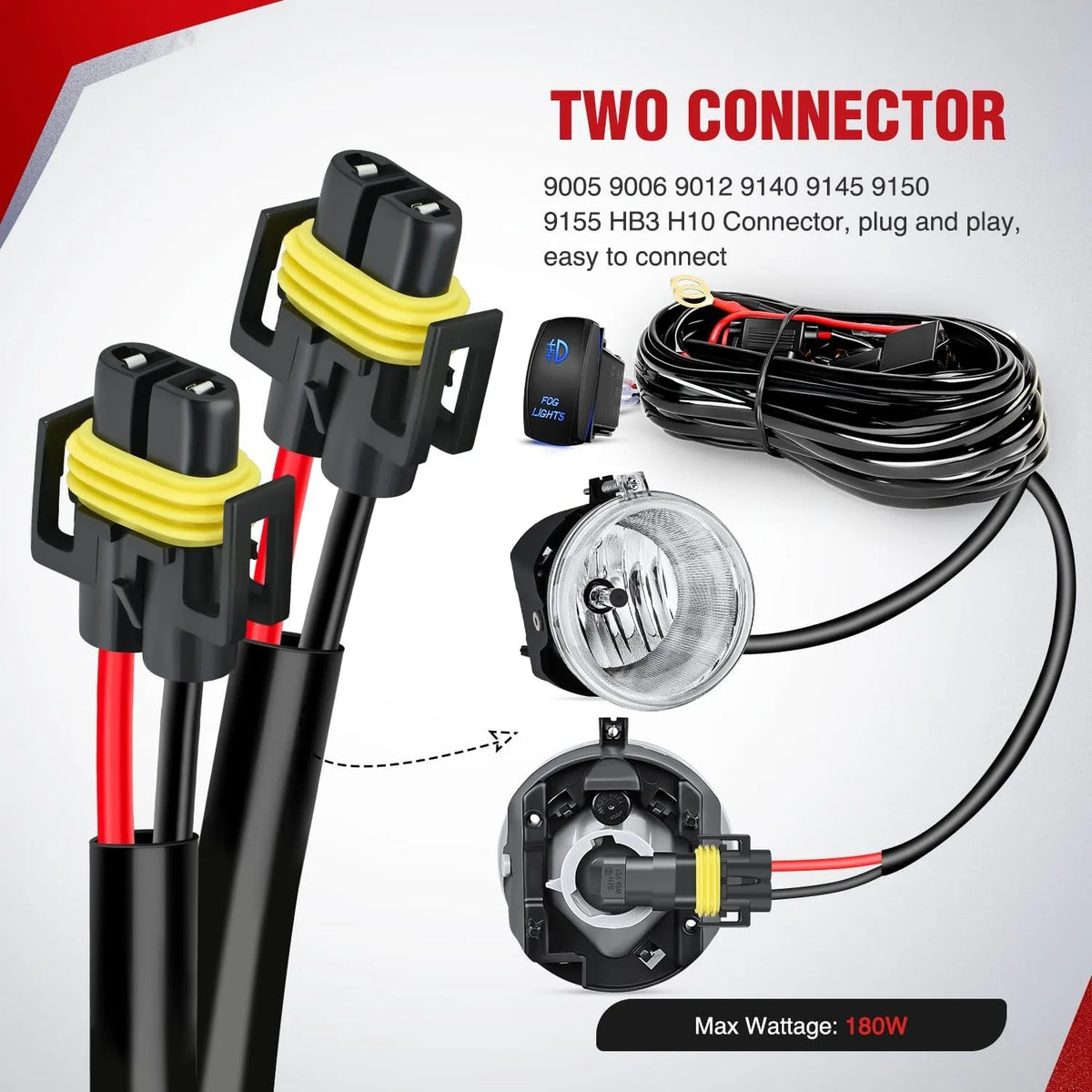 12V Heavy Duty Fog Light Wiring Harness Kit with Relay and Rocker Switch