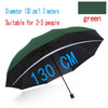 A green and black folding umbrella with 130 cm diameter displayed against a white background.