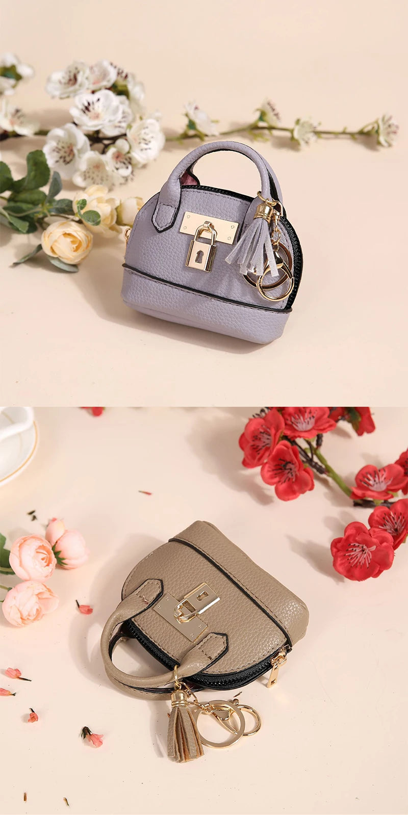 Mini Leather-Look Coin Purse with Keychain