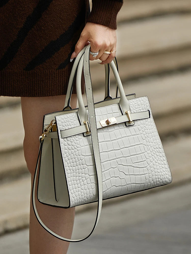 Elegant Genuine Leather Shoulder Bag for Women with Top Handle