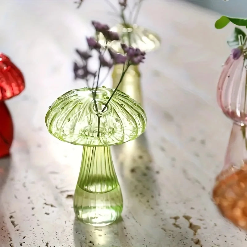 Colorful Glass Mushroom Vase for Hydroponic Plants