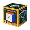 A yellow box displaying a QY SpeedCube puzzle with red and blue magnetic cubes.