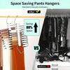 Comparison showing space saving pants hangers maximizing closet space before and after use