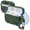 A green case for AirPods Pro 3 earbuds, showing the earbuds inside and a magnetic lock mechanism.
