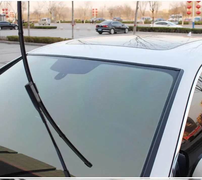 Close-up view of a black rubber seal strip installed on a car window or sunroof.