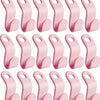A set of pink cascading clothes hanger connector hooks used for space-saving wardrobe organization.