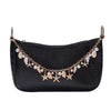 Black crocodile leather shoulder bag with a gold chain featuring starfish and pearl charms