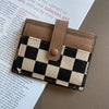 Checkered Canvas Card Wallet with Buckle Closure