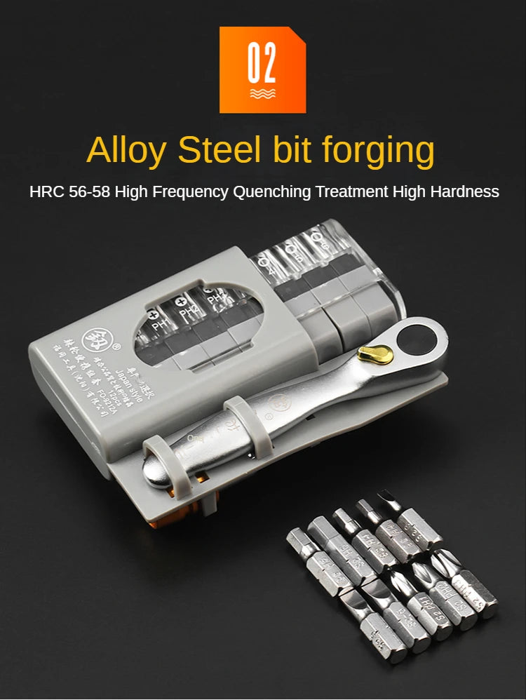 Compact Multi-Bit Ratchet Screwdriver Set