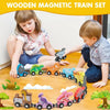 Montessori Magnetic Wooden Train Set with Animal & Vehicle Carriages