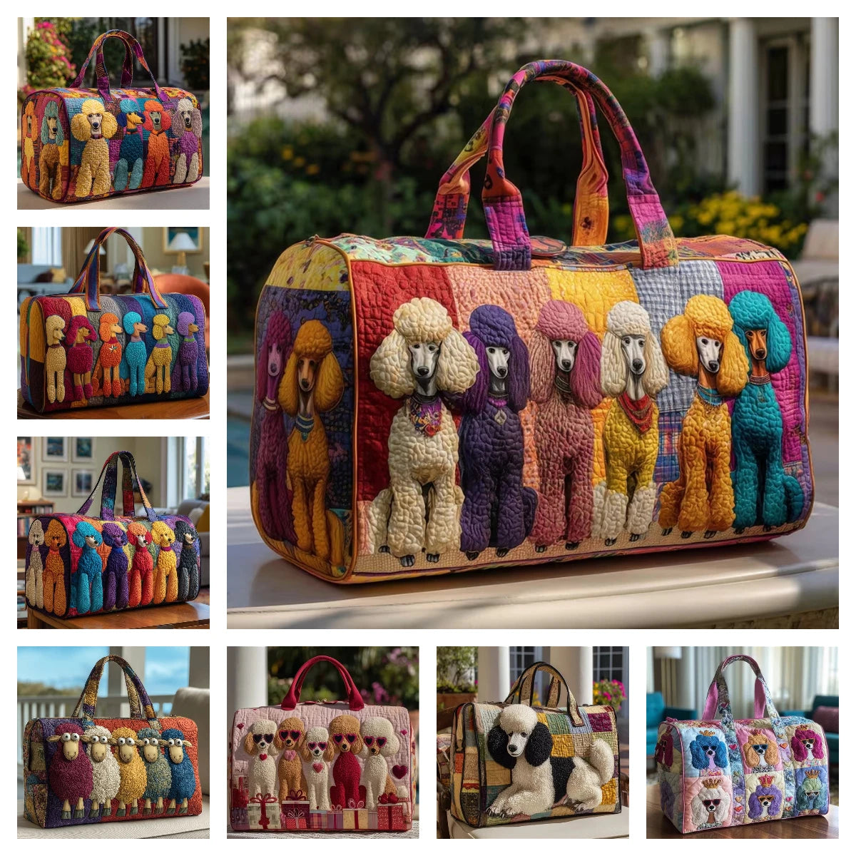 Poodle Print Quilted Travel Duffle Bag