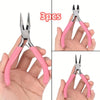 Pink Jewelry Pliers Tool Kit with Needle, Round Wire Cutter, and Curved Nose Pliers