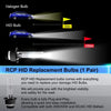 RCP HID Replacement bulbs for headlight repair showing light beam distances.