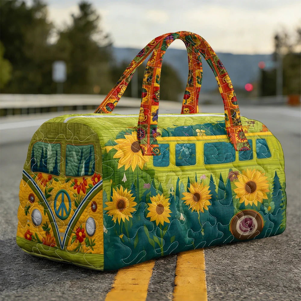 Vintage Sunflower Print Quilted Duffle Bag