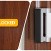 A side-by-side comparison showing a heavy duty aluminum door lock in both locked and unlocked positions.