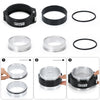 A set of heavy-duty aluminum V-band clamp and flange assemblies shown in various forms including clamps, flanges, and assembl