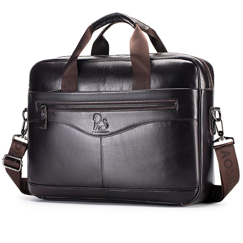 Genuine Leather Laptop Briefcase for Men – 14" Retro Cowhide Bag