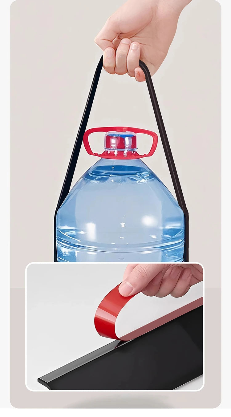 A hand is holding a black sliding window seal strip with a red cap and blue liquid inside.