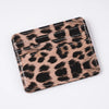 A brown and black leopard print PU leather card wallet shown from above.