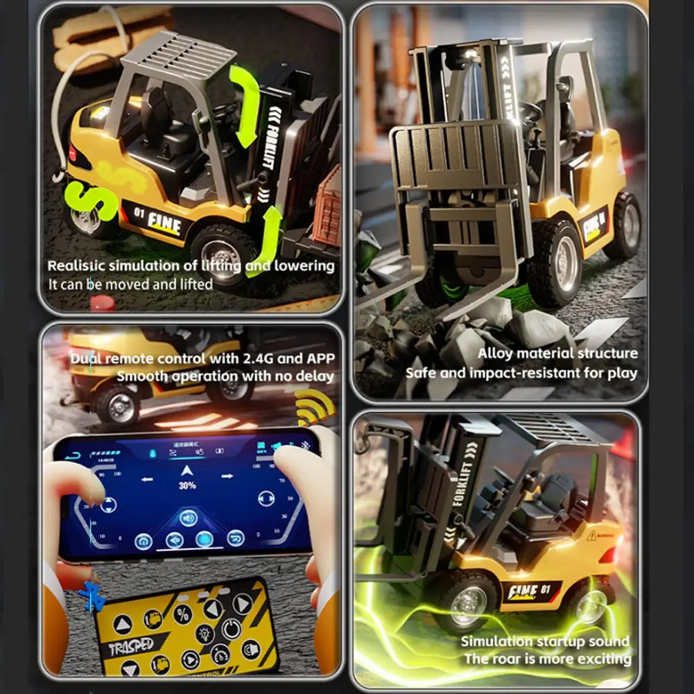 1:64 Scale Remote Control Forklift with Bluetooth and Realistic Lifting