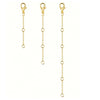 A gold-plated necklace extender chain with a lobster clasp displayed vertically.