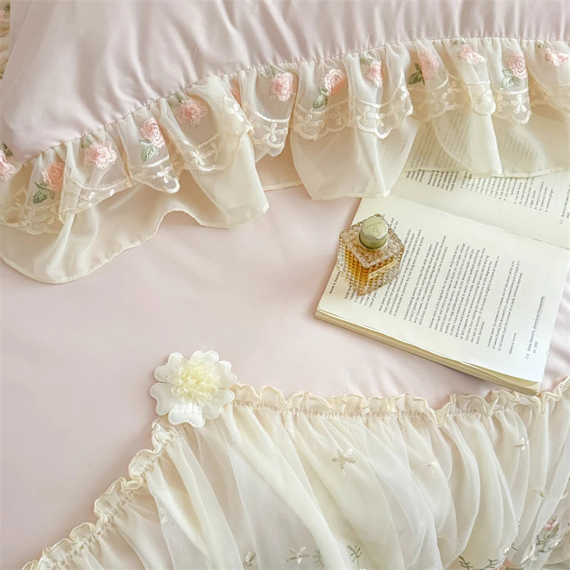 Lace-Embroidered Duvet Cover Set with Pillowcases