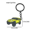 A yellow Ford Bronco zinc alloy keychain with a black split ring and metal chain.