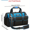 Black heavy-duty waterproof tool bag with multiple pockets and a padded shoulder strap