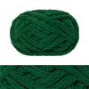 A ball of dark green chunky chenille yarn for hand knitting and crochet