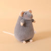 A gray plush mouse stuffed animal with light pink ears and a white keychain loop.
