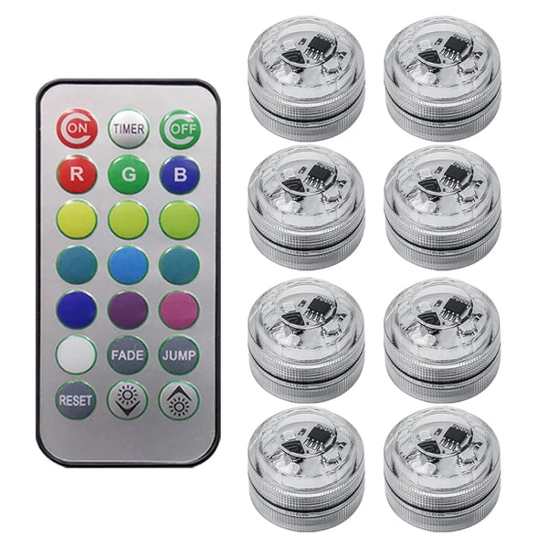 A set of wireless RGB car interior ambient lights with a remote control and various color modes