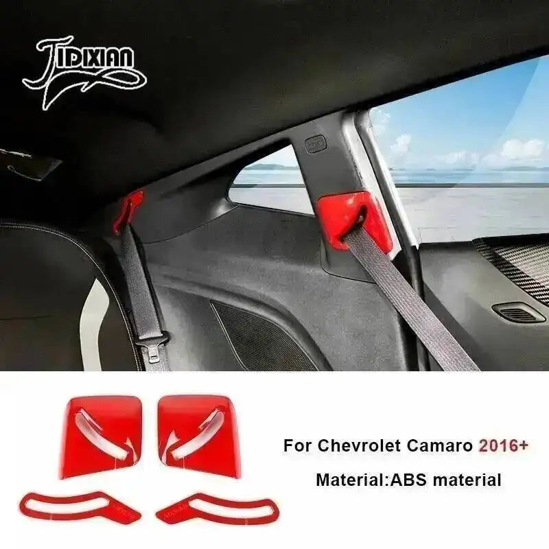 Red interior and exterior trim kit for Chevrolet Camaro featuring ABS material components.