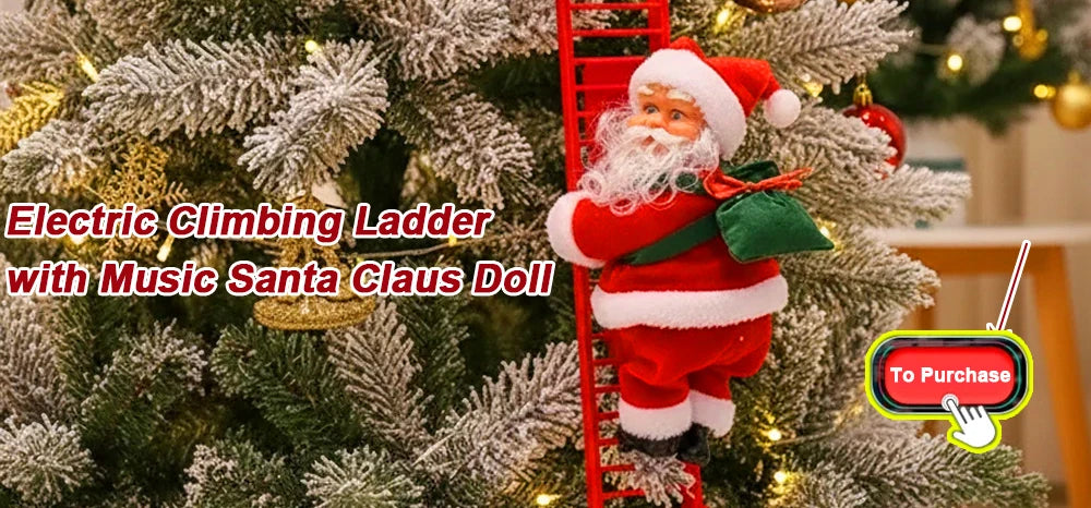 Electric climbing ladder with music Santa Claus doll hanging on a Christmas tree.